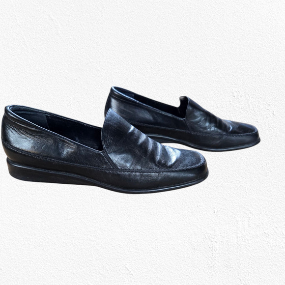 Y2K Lauren Ralph Lauren Black Square Toe Slip On Chelsey Loafers Size 9.5 - Picture 1 of 10